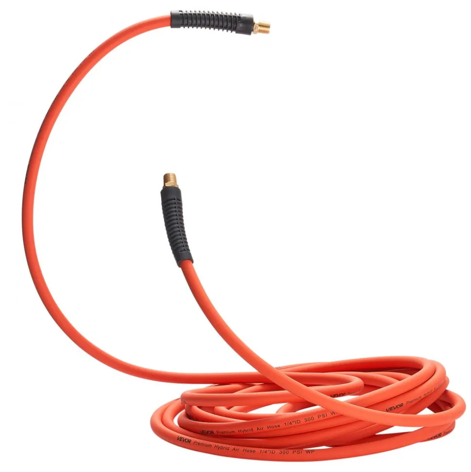 VEVOR Air Hose, 1/2" x 50FT Hybrid Air Compressor Hose, 300 PSI Kink-Resistant Pneumatic Hoses with 1/2-inch Solid MNPT Bras Fittings, Three-Layer Construction, All-Weather Flexibility