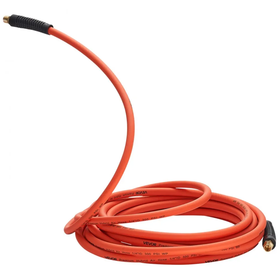 VEVOR Air Hose, 1/2" x 50FT Hybrid Air Compressor Hose, 300 PSI Kink-Resistant Pneumatic Hoses with 1/2-inch Solid MNPT Bras Fittings, Three-Layer Construction, All-Weather Flexibility