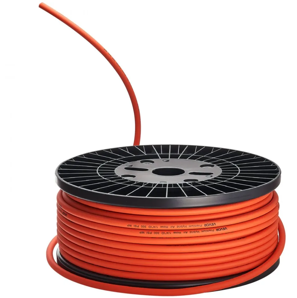 VEVOR Air Hose, 1/4" x 100FT Hybrid Air Compressor Hose, 300 PSI Kink-Resistant Pneumatic Hoses with 1/4-inch Solid MNPT Bras Fittings, Three-Layer Construction, All-Weather Flexibility