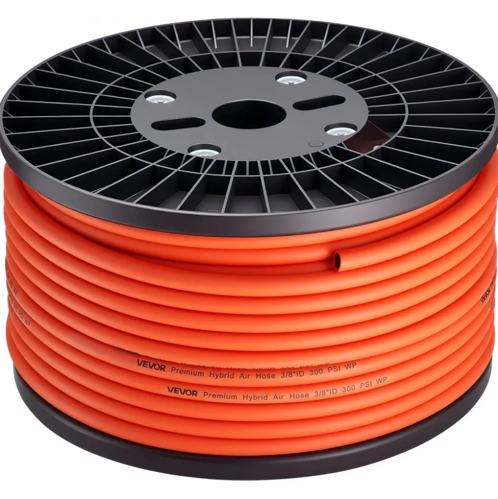 VEVOR Air Hose, 1/4" x 100FT Hybrid Air Compressor Hose, 300 PSI Kink-Resistant Pneumatic Hoses with 1/4-inch Solid MNPT Bras Fittings, Three-Layer Construction, All-Weather Flexibility
