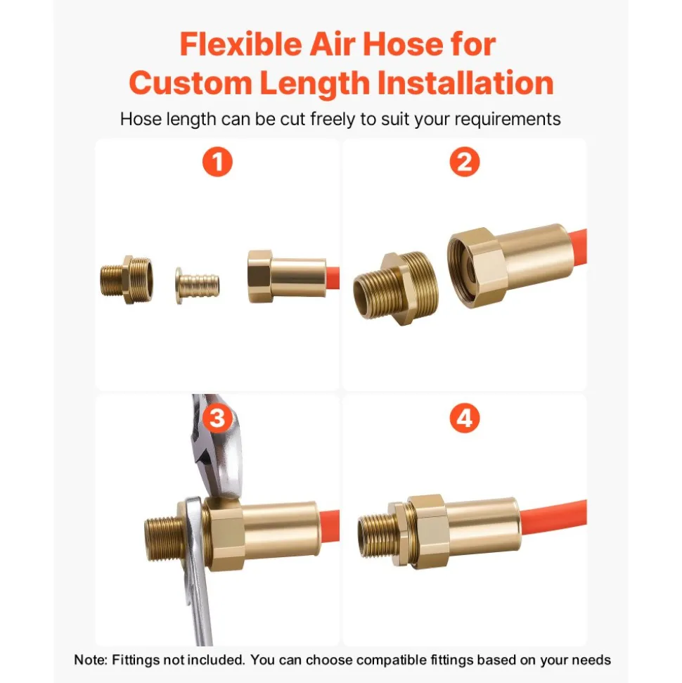 VEVOR Air Hose, 1/4" x 250FT Hybrid Air Compressor Hose, 300 PSI Kink-Resistant Pneumatic Hoses with Three-Layer Construction for Auto & Home DIY Projetcs, All-Weather Flexibility (No Fittings)