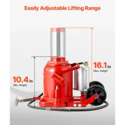 VEVOR Air Hydraulic Bottle Jack, 50 Ton (110231.5 lbs) Capacity, 10.4-16.1 Inch Lifting Range, Pneumatic/Manual Heavy Duty Welded Bottle Jack with Pump for Car, SUV, Pickup, Truck, RV Auto Repair, Red