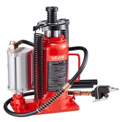 VEVOR Air Hydraulic Bottle Jack, 20 Ton (44092 lbs) Capacity, 10.2-19.5 Inch Lifting Range, Pneumatic/Manual Heavy Duty Welded Bottle Jack with Pump for Car, SUV, Pickup, Truck, RV, Auto Repair, Red