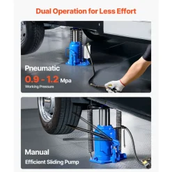 VEVOR Air Hydraulic Bottle Jack, 32 Ton (70546.9 lbs) Capacity, 10-16.3 Inch Lifting Range, Pneumatic/Manual Heavy Duty Welded Bottle Jack with Pump for Car, SUV, Pickup, Truck, RV, Auto Repair, Blue