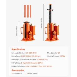 VEVOR Air Hydraulic Bottle Jack, 12 Ton/26455 lbs Pneumatic Hydraulic Bottle Jack with 10.43''-19.88'' Lifting Range & Manual Hand Pump, for Pickup, Truck, RV, Auto Repair, Industrial Engineering