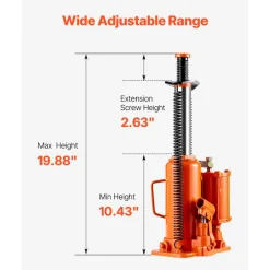 VEVOR Air Hydraulic Bottle Jack, 12 Ton/26455 lbs Pneumatic Hydraulic Bottle Jack with 10.43''-19.88'' Lifting Range & Manual Hand Pump, for Pickup, Truck, RV, Auto Repair, Industrial Engineering