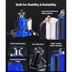 VEVOR Air Hydraulic Bottle Jack, 20 Ton (44092 lbs) Capacity, 10.2-19.5 Inch Lifting Range, Pneumatic/Manual Heavy Duty Welded Bottle Jack with Pump for Car, SUV, Pickup, Truck, RV, Auto Repair, Blue
