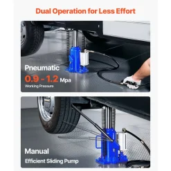 VEVOR Air Hydraulic Bottle Jack, 20 Ton (44092 lbs) Capacity, 10.2-19.5 Inch Lifting Range, Pneumatic/Manual Heavy Duty Welded Bottle Jack with Pump for Car, SUV, Pickup, Truck, RV, Auto Repair, Blue