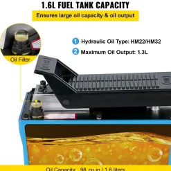 VEVOR Air Hydraulic Pump 10000 PSI Air Over Hydraulic Pump 1/2 Gal Reservoir Air Treadle Foot Actuated Hydraulic Pump 3/8