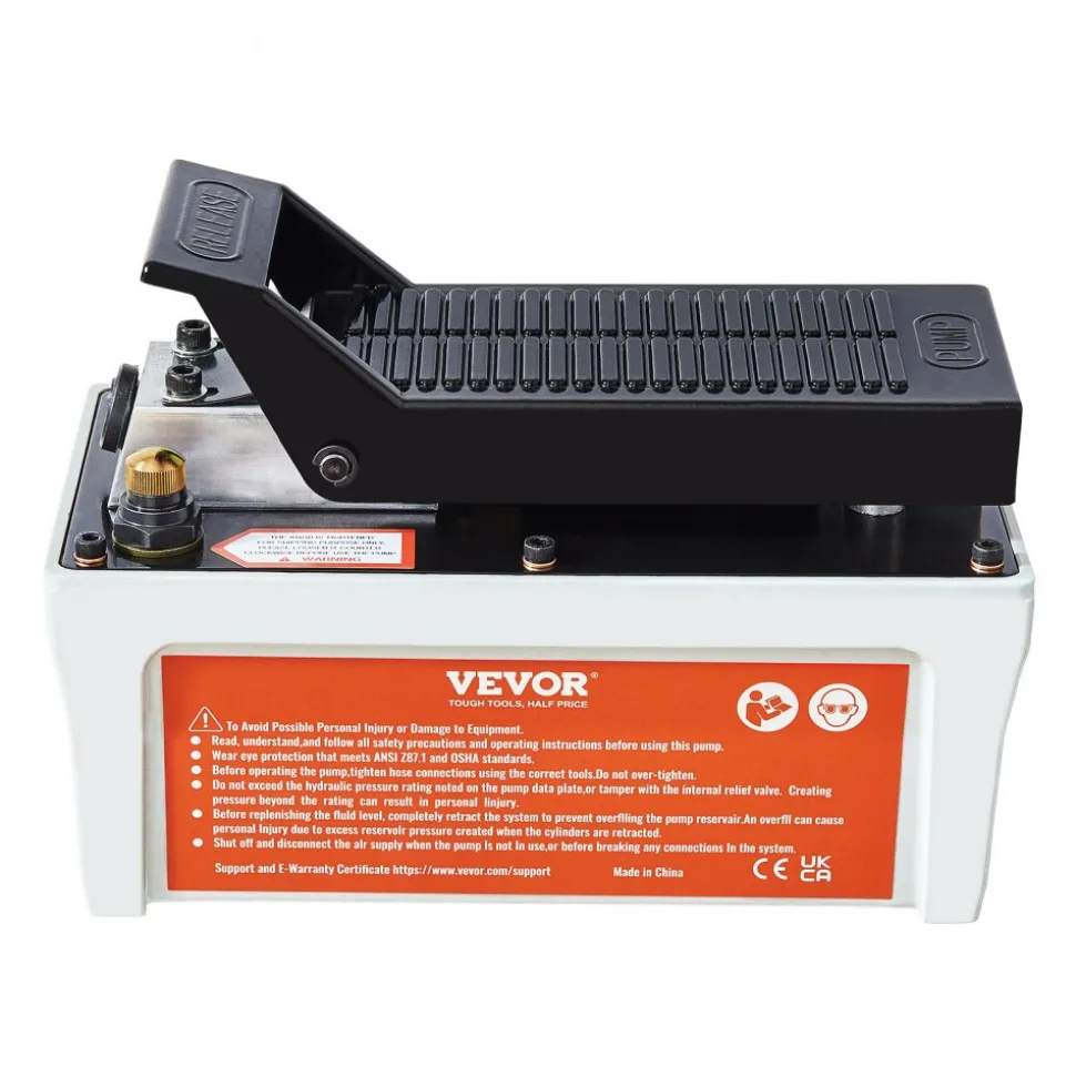 VEVOR Air Hydraulic Pump, 10,000 PSI 1/2 Gal Reservoir, NPT 3/8" Oil Outlet, NPT 1/4" Inlet, 6.6 ft Pipe, Foot Actuated Hydraulic Pump Air Treadle for Auto Body Frame Machines and Pulling Post, Gray