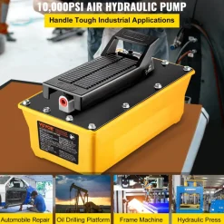 VEVOR Air Hydraulic Pump, 10,000 PSI Hydraulic Foot Pump, 0.6 Gal Reservoir Foot Operated Air/Hydraulic Pump, with Hose and Spray Gun for Heavy Machinery Rigging, Auto Repair, Auto Body Frame Machines