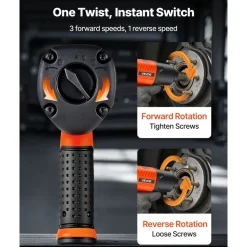 VEVOR Air Impact Wrench, 1/2" Drive Pneumatic Impact Wrench Up to 1100 ft-lbs Reverse Torque, 7500RPM 4-Speed Adjustable & Lightweight Pneumatic Gun for Auto Repairs and Maintenance