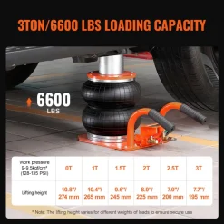 VEVOR Air Jack, 3 Ton/6600 lbs, 3-8S Pneumatic Lifting Jack with Heightened Column & 6 Steel Tubes, Compact, Easy-to-Lift & Space-Saving Jack with Thick Rubber Pad, Fits for Sedan, SUV, Pickup Truck