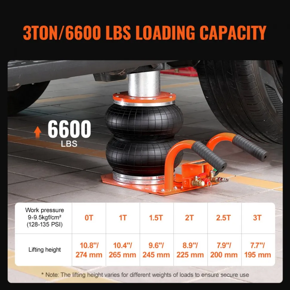 VEVOR Air Jack, 3 Ton/6600 lbs, 3-8S Pneumatic Lifting Jack with Heightened Column & 6 Steel Tubes, Compact, Easy-to-Lift & Space-Saving Jack with Thick Rubber Pad, Fits for Sedan, SUV, Pickup Truck