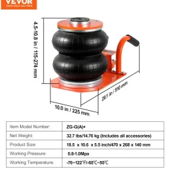 VEVOR Air Jack, 3 Ton/6600 lbs, 3-8S Pneumatic Lifting Jack with Heightened Column & 6 Steel Tubes, Compact, Easy-to-Lift & Space-Saving Jack with Thick Rubber Pad, Fits for Sedan, SUV, Pickup Truck