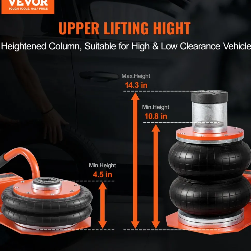 VEVOR Air Jack, 3 Ton/6600 lbs, 3-8S Pneumatic Lifting Jack with Heightened Column & 6 Steel Tubes, Compact, Easy-to-Lift & Space-Saving Jack with Thick Rubber Pad, Fits for Sedan, SUV, Pickup Truck
