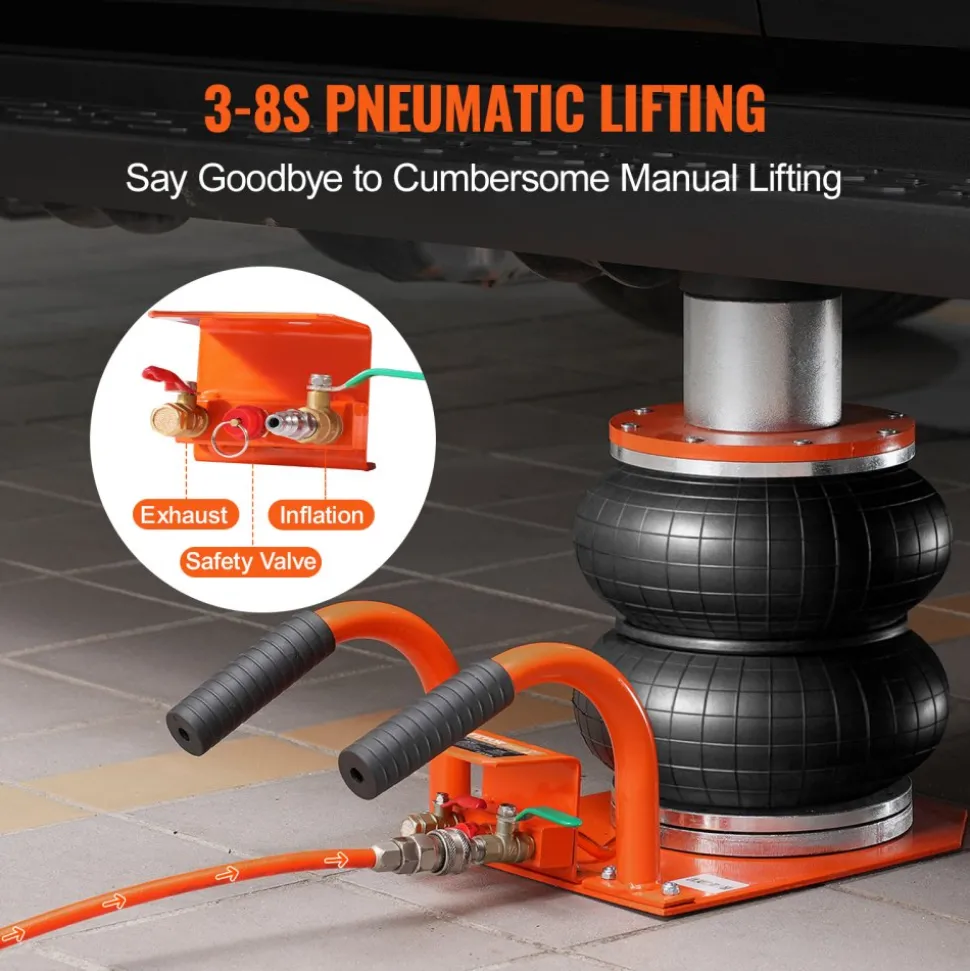 VEVOR Air Jack, 3 Ton/6600 lbs, 3-8S Pneumatic Lifting Jack with Heightened Column & 6 Steel Tubes, Compact, Easy-to-Lift & Space-Saving Jack with Thick Rubber Pad, Fits for Sedan, SUV, Pickup Truck