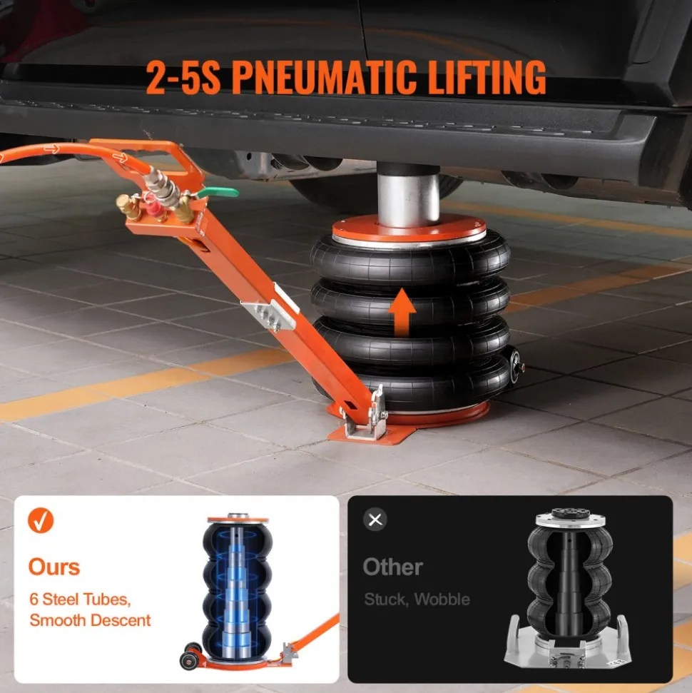 VEVOR Air Jack, 6 Ton/13000 lbs, 2-5 S Pneumatic Lifting Jack with Heightened Column & Adjustable Handle, Easy-to-Lift & Space-Saving Jack with Thick Rubber Pad, Fits for Sedan, SUV, Pickup Truck