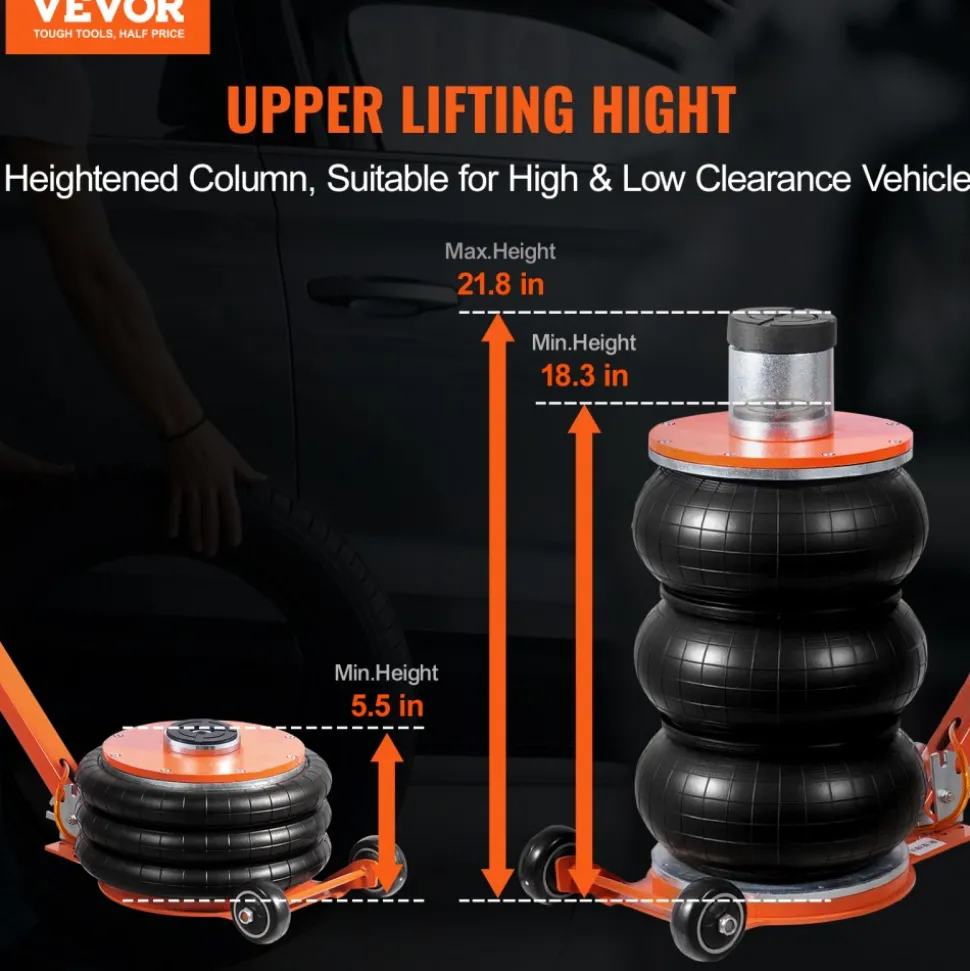 VEVOR Air Jack, 5 Ton/11000 lbs, 4-10 S Pneumatic Lifting Jack with Heightened Column & Adjustable Handle, Easy-to-Lift & Space-Saving Jack with Thick Rubber Pad, Fits for Sedan, SUV, Pickup Truck