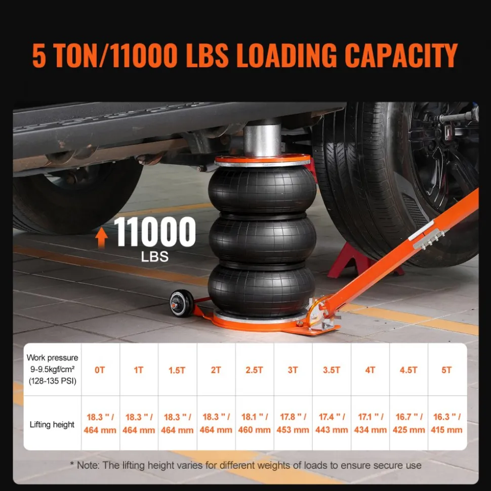 VEVOR Air Jack, 5 Ton/11000 lbs, 4-10 S Pneumatic Lifting Jack with Heightened Column & Adjustable Handle, Easy-to-Lift & Space-Saving Jack with Thick Rubber Pad, Fits for Sedan, SUV, Pickup Truck