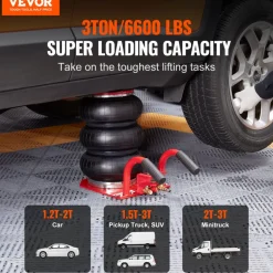 VEVOR Air Jack, 3 Ton/6600 lbs Triple Bag Air Jack, Airbag Jack with Six Steel Pipes, Lift up to 17.7 inch/450 mm, 3-5 s Fast Lifting Pneumatic Jack, with Side Handles for Car, Garage, Repair (Red)