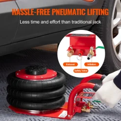 VEVOR Air Jack, 3 Ton/6600 lbs Triple Bag Air Jack, Airbag Jack with Six Steel Pipes, Lift up to 17.7 inch/450 mm, 3-5 s Fast Lifting Pneumatic Jack, with Side Handles for Car, Garage, Repair (Red)