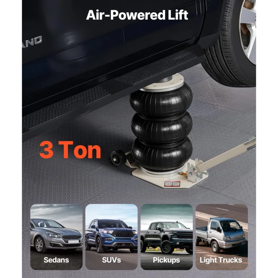 VEVOR Air Jack, 3 Ton/6613 lbs Triple Bag Air Jack, Airbag with Six Steel Pipes, Lift Up to 17.7 inch/450 mm, 1-6 s Fast Lifting Pneumatic with Adjustable Long Handle for Car, SUV, Pickup Truck Repair