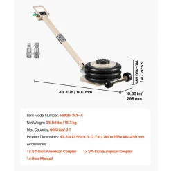 VEVOR Air Jack, 3 Ton/6613 lbs Triple Bag Air Jack, Airbag with Six Steel Pipes, Lift Up to 17.7 inch/450 mm, 1-6 s Fast Lifting Pneumatic with Adjustable Long Handle for Car, SUV, Pickup Truck Repair