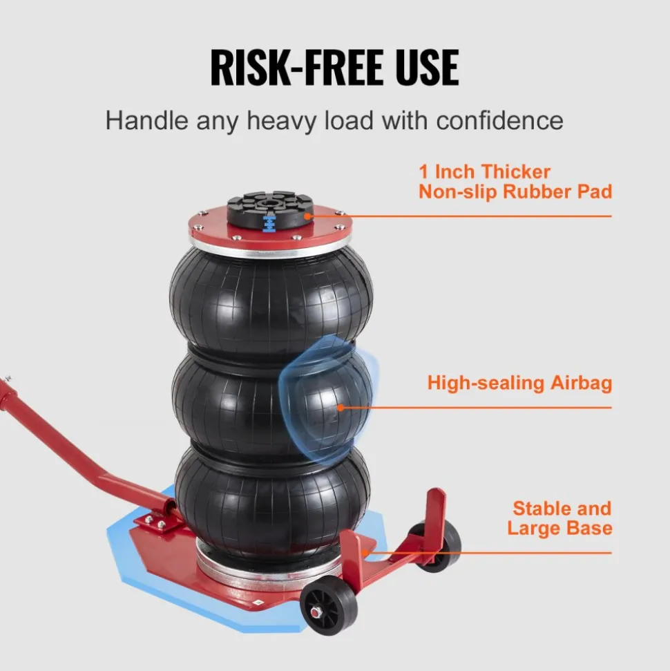 VEVOR Air Jack, 3 Ton/6600 lbs Triple Bag Air Jack, Airbag Jack with Six Steel Pipes, Lift up to 17.7 inch/450 mm, 3-5 s Fast Lifting Pneumatic Jack, with Long Handles for Cars, Garages, Repair, (Red)