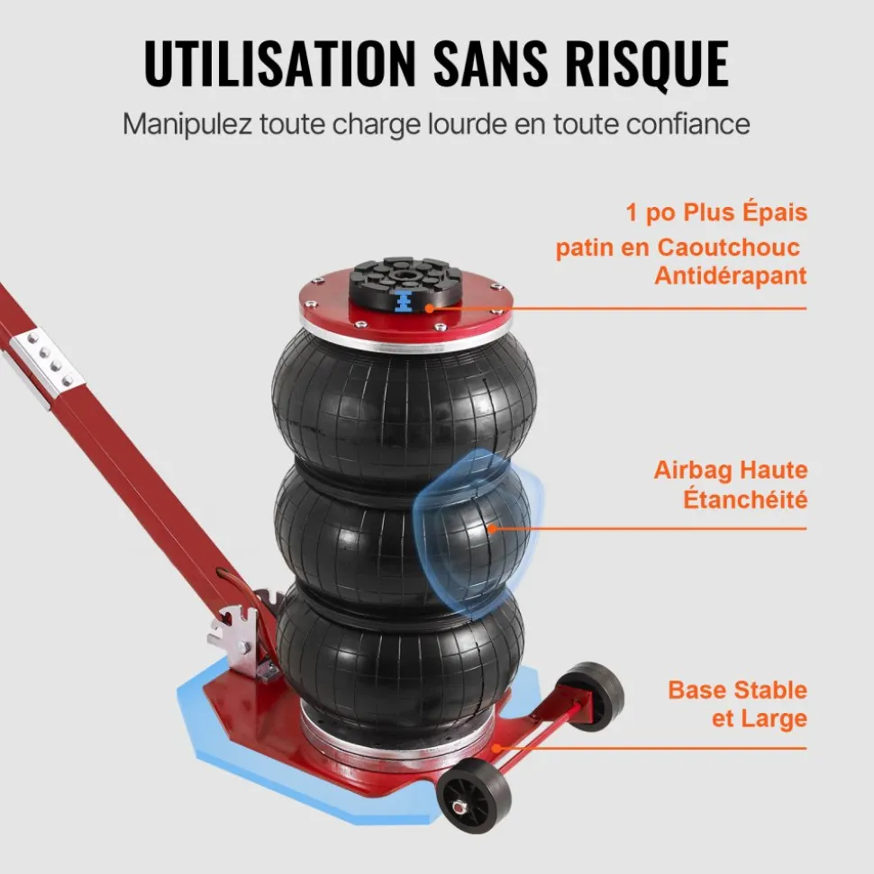 VEVOR Air Jack, 3 Ton/6600 lbs Triple Bag Air Jack, Airbag Jack with Six Steel Pipes, Lift up to 17.7", 3-5 s Fast Lifting Pneumatic Jack, with Adjustable Long Handle for Cars, Garages, Repair (Red)