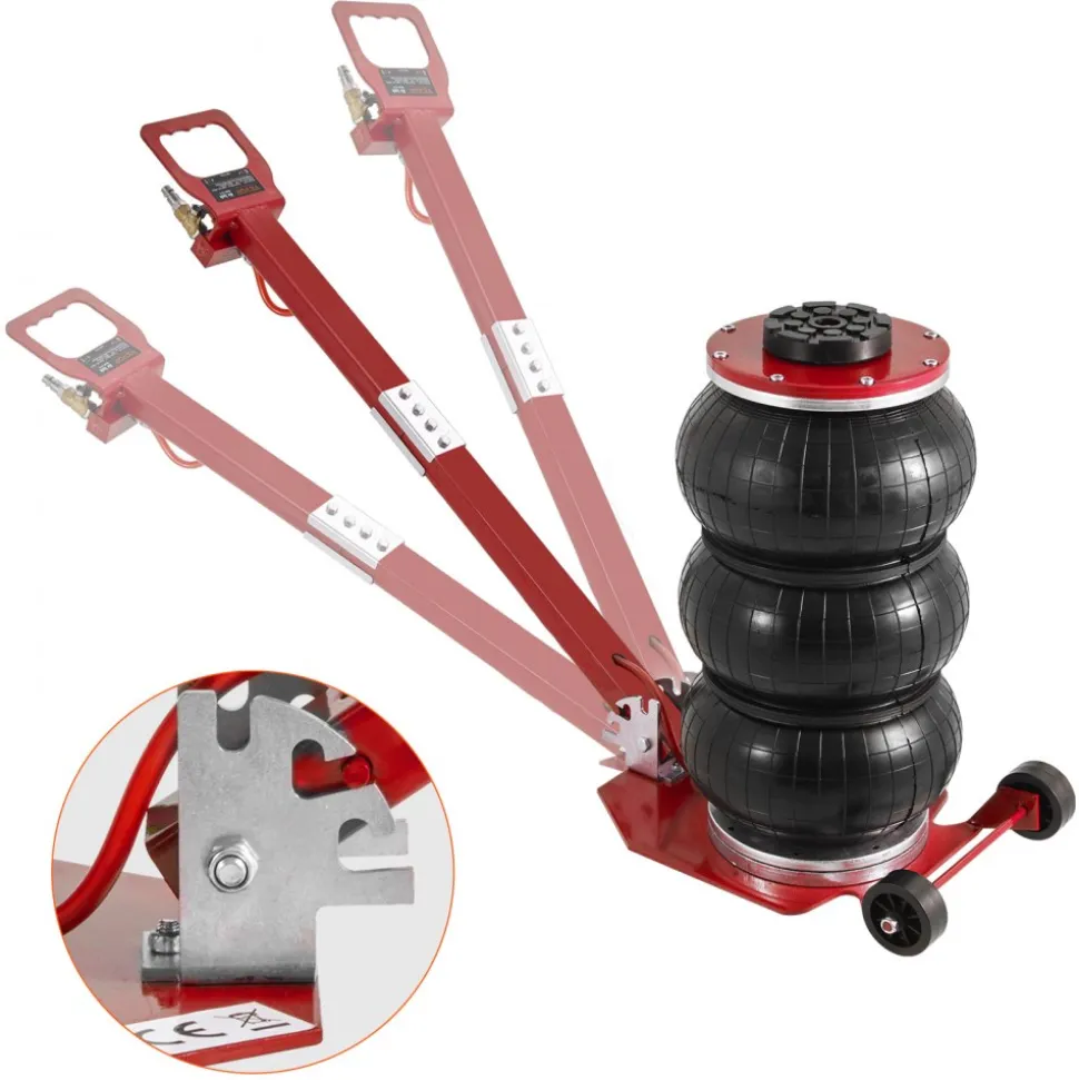 VEVOR Air Jack, 3 Ton/6600 lbs Triple Bag Air Jack, Airbag Jack with Six Steel Pipes, Lift up to 17.7", 3-5 s Fast Lifting Pneumatic Jack, with Adjustable Long Handle for Cars, Garages, Repair (Red)