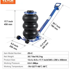 VEVOR Air Jack, 3 Ton/6600 lbs Triple Bag Air Jack, Airbag Jack with Six Steel Pipes, Lift up to 17.7