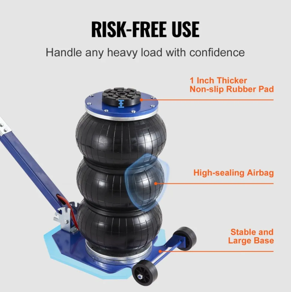VEVOR Air Jack, 3 Ton/6600 lbs Triple Bag Air Jack, Airbag Jack with Six Steel Pipes, Lift up to 17.7", 3-5 s Fast Lifting Pneumatic Jack, with Adjustable Long Handles for Cars, Garages, Repair (Blue)