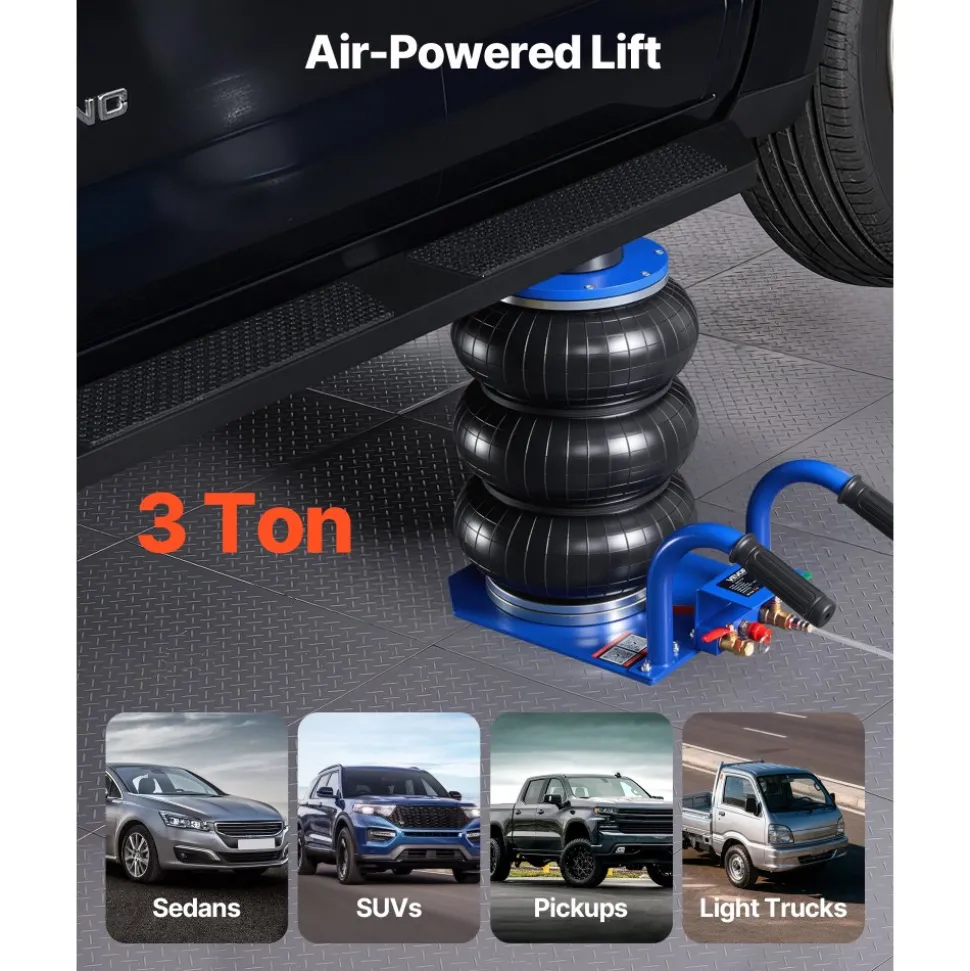 VEVOR Air Jack, 3 Ton/6613 lbs Triple Bag Air Jack, Airbag with Six Steel Pipes, Lift Up to 17.7 inch/450 mm, 1-6 s Fast Lifting Pneumatic with Short Handles for Car, SUV, Pickup Truck Repair, Garage