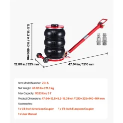 VEVOR Air Jack, 5 Ton/11023 lbs Triple Bag Air Jack, Airbag with Six Steel Pipes, Lift Up to 18.3 inch/464 mm, 4-10 s Fast Lifting Pneumatic with Adjustable Long Handle for Cars, SUVs, Pickup Trucks