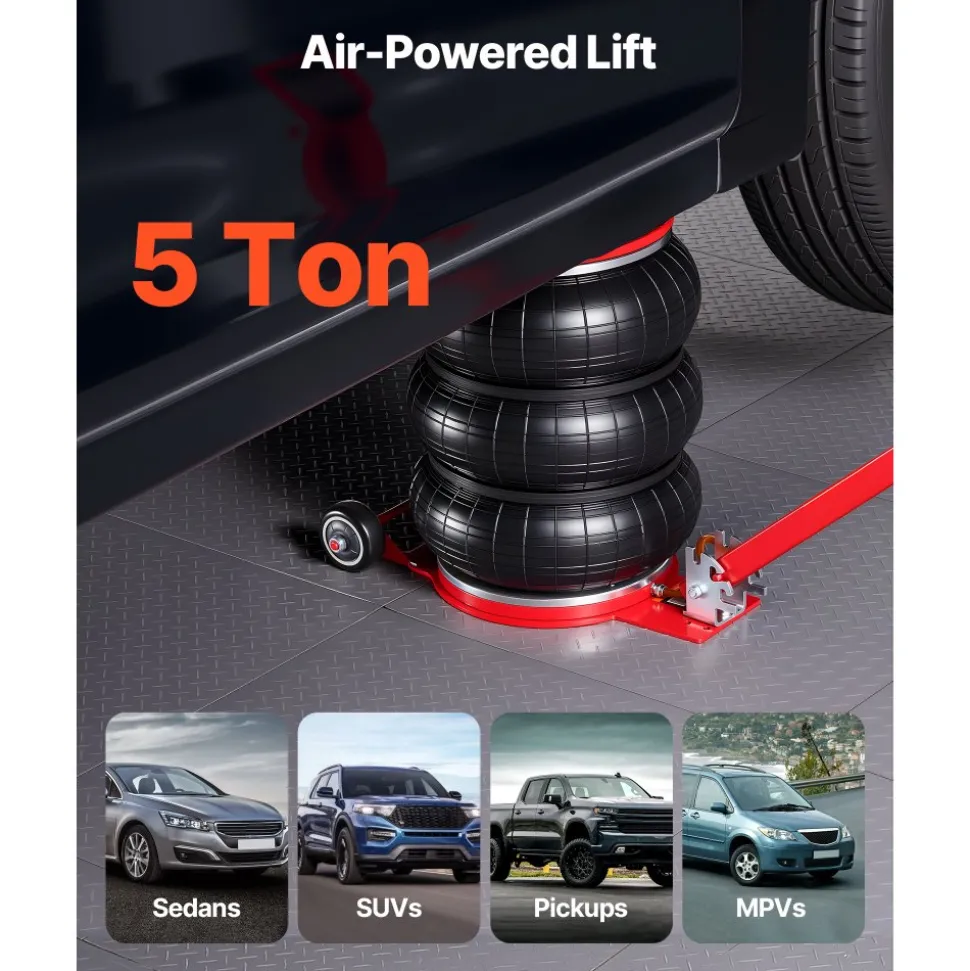 VEVOR Air Jack, 5 Ton/11023 lbs Triple Bag Air Jack, Airbag with Six Steel Pipes, Lift Up to 18.3 inch/464 mm, 4-10 s Fast Lifting Pneumatic with Adjustable Long Handle for Cars, SUVs, Pickup Trucks