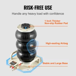 VEVOR Air Jack, 3 Ton/6600 lbs Triple Bag Air Jack, Airbag Jack with Six Steel Pipes, Lift up to 17.7 inch/450 mm, 3-5 s Fast Lifting Pneumatic Jack, with Side Handles for Car, Garage, Repair (White)