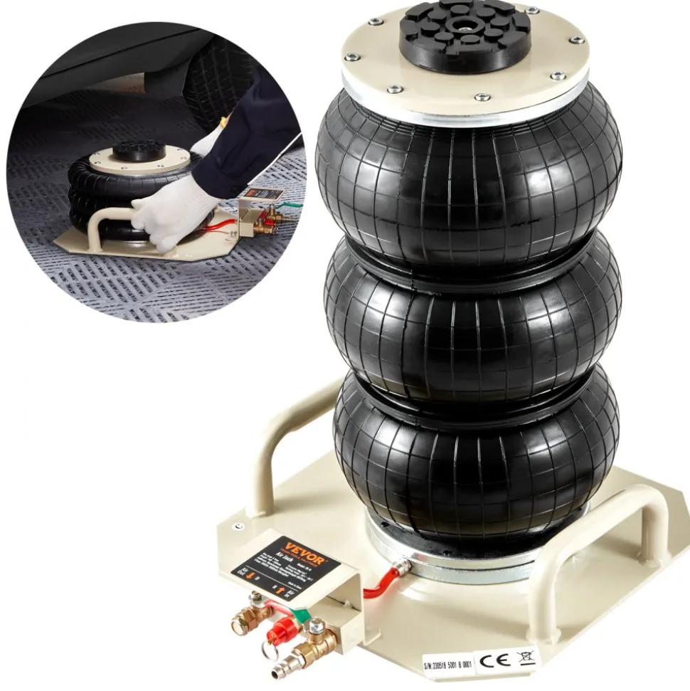 VEVOR Air Jack, 3 Ton/6600 lbs Triple Bag Air Jack, Airbag Jack with Six Steel Pipes, Lift up to 17.7 inch/450 mm, 3-5 s Fast Lifting Pneumatic Jack, with Side Handles for Car, Garage, Repair (White)