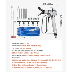 VEVOR Airless Paint Spray Gun and Hose Kit, 3600PSI High Pressure Paint Sprayer Hose Set with 5 Tips, 211, 315, 417, 517, 623, Swivel Joint Airless Spray Gun Kit with Filters, Hose and Extension Rods