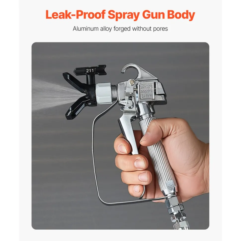VEVOR Airless Paint Spray Gun, 3600PSI High Pressure Airless Paint Sprayer Gun with 5 Tips, 211, 315, 417, 517, 623, Swivel Joint Airless Spray Gun Kit with Filters, Cleaning Needle and Brush