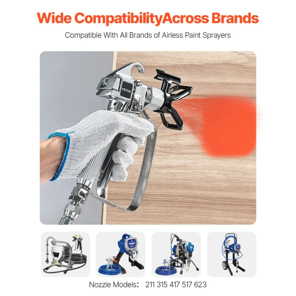 VEVOR Airless Paint Spray Gun, 3600PSI High Pressure Airless Paint Sprayer Gun with 5 Tips, 211, 315, 417, 517, 623, Swivel Joint Airless Spray Gun Kit with Filters, Cleaning Needle and Brush
