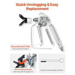 VEVOR Airless Paint Spray Gun, 3600PSI High Pressure Airless Paint Sprayer Gun with 5 Tips, 211, 315, 417, 517, 623, Swivel Joint Airless Spray Gun Kit with Filters, Cleaning Needle and Brush