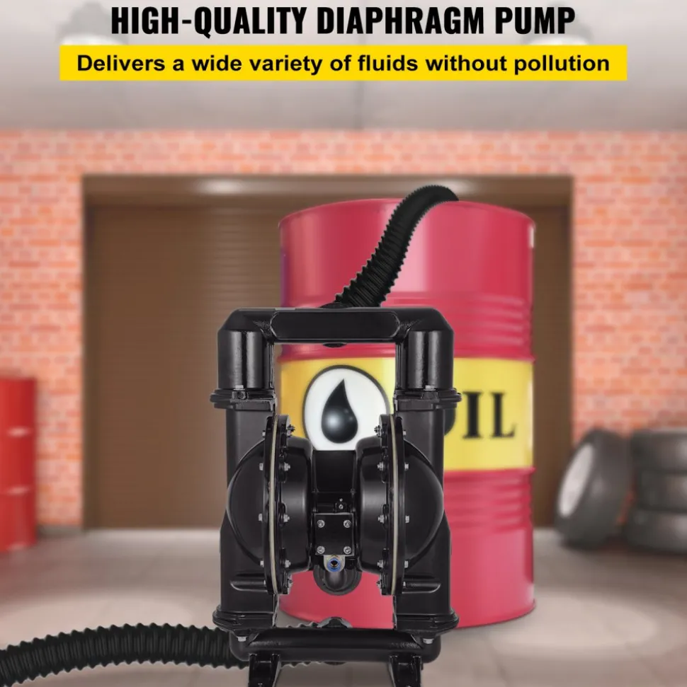 VEVOR Air-Operated Double Diaphragm Pump, 2 inch Inlet & Outlet, Aluminum Alloy Body, 75 GPM & Max 120PSI, Nitrile Diaphragm Transfer Pump for Petroleum, Diesel, Oil and Low Viscosity Fluids
