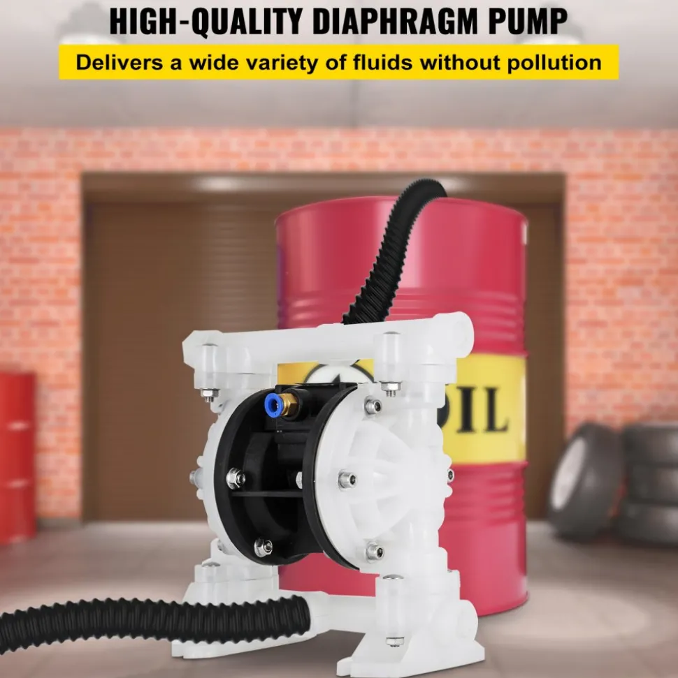 VEVOR Air Operated Double Diaphragm Pump, 35 GPM, 1 inch Inlet & Outlet Pneumatic Waste Oil Transfer Pump, Max 114 PSI, Aluminum Alloy Body, Air-Operated for Diesel, Grease, Kerosene, Gasoline & Oil