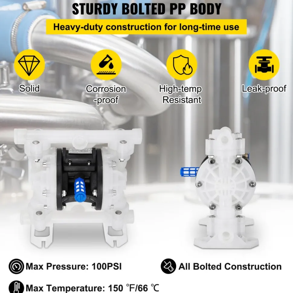 VEVOR Air Operated Double Diaphragm Pump, 35 GPM, 1 inch Inlet & Outlet Pneumatic Waste Oil Transfer Pump, Max 114 PSI, Aluminum Alloy Body, Air-Operated for Diesel, Grease, Kerosene, Gasoline & Oil