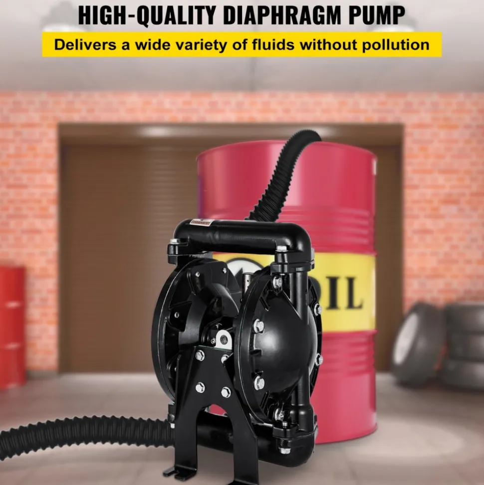 VEVOR Air-Operated Double Diaphragm Pump 1 inch Inlet Outlet Aluminum 35 GPM Max 120PSI, Nitrile Diaphragm, QBY4-25L-1inch-35