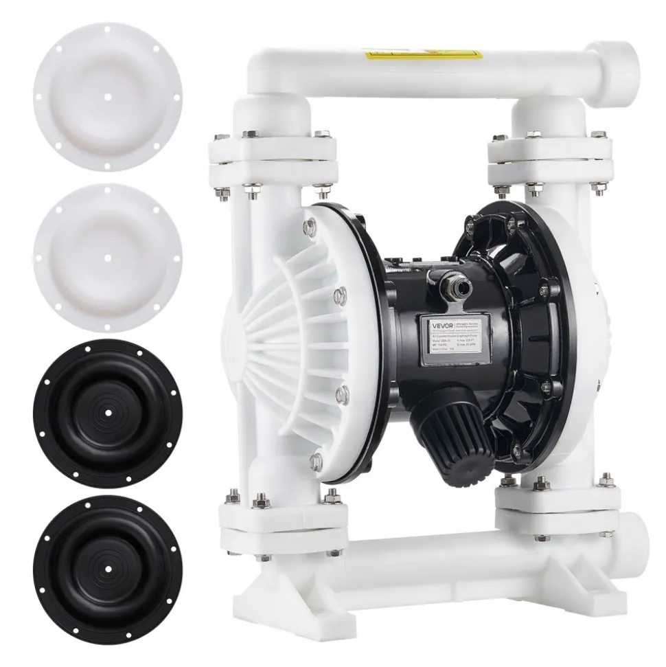 VEVOR Air Operated Double Diaphragm Pump, 25 GPM, 1 inch Inlet & Outlet Pneumatic Waste Oil Transfer Pump, Max 100 PSI, Polypropylene Body, Air-Operated for Diesel, Grease, Kerosene, Gasoline & Oil