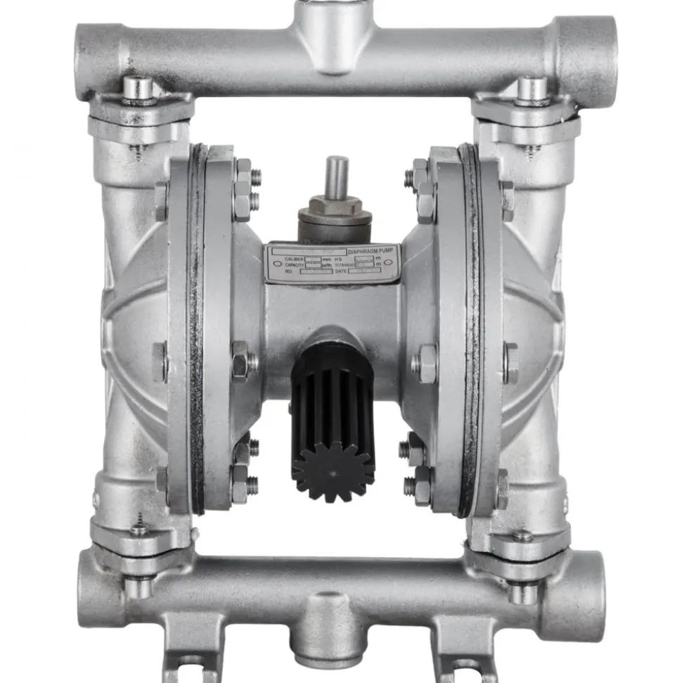 VEVOR Air-Operated Double Diaphragm Pump, 1/2 in Inlet & Outlet, Stainless Steel Body, 8.8 GPM & Max 120PSI, PTFE Diaphragm Pneumatic Transfer Pump for Petroleum, Diesel, Oil & Low Viscosity Fluids