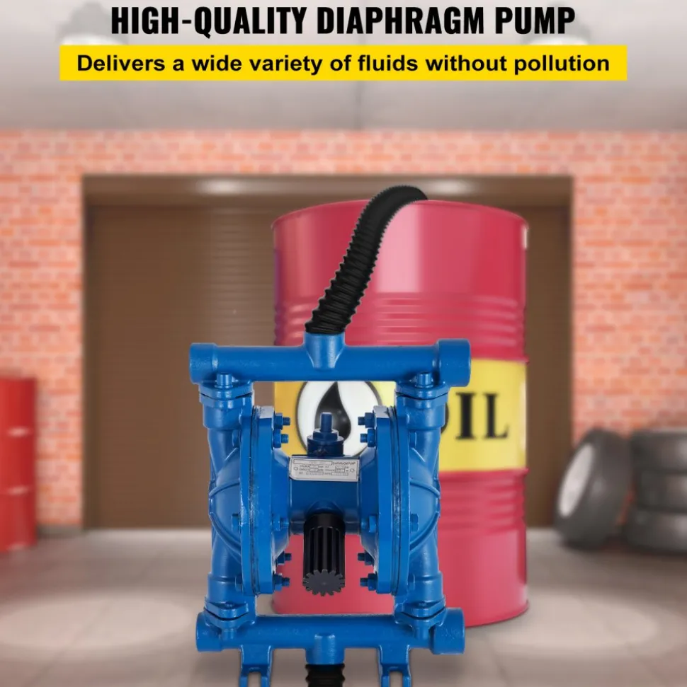 VEVOR Air-Operated Double Diaphragm Pump, 1/2 in Inlet & Outlet, Cast Iron Body, 3 GPM & Max 90 PSI, Nitrile Diaphragm Pneumatic Transfer Pump for Petroleum, Diesel, Oil & Low Viscosity Fluids