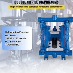 VEVOR Air-Operated Double Diaphragm Pump, 1/2 in Inlet & Outlet, Cast Iron Body, 3 GPM & Max 90 PSI, Nitrile Diaphragm Pneumatic Transfer Pump for Petroleum, Diesel, Oil & Low Viscosity Fluids